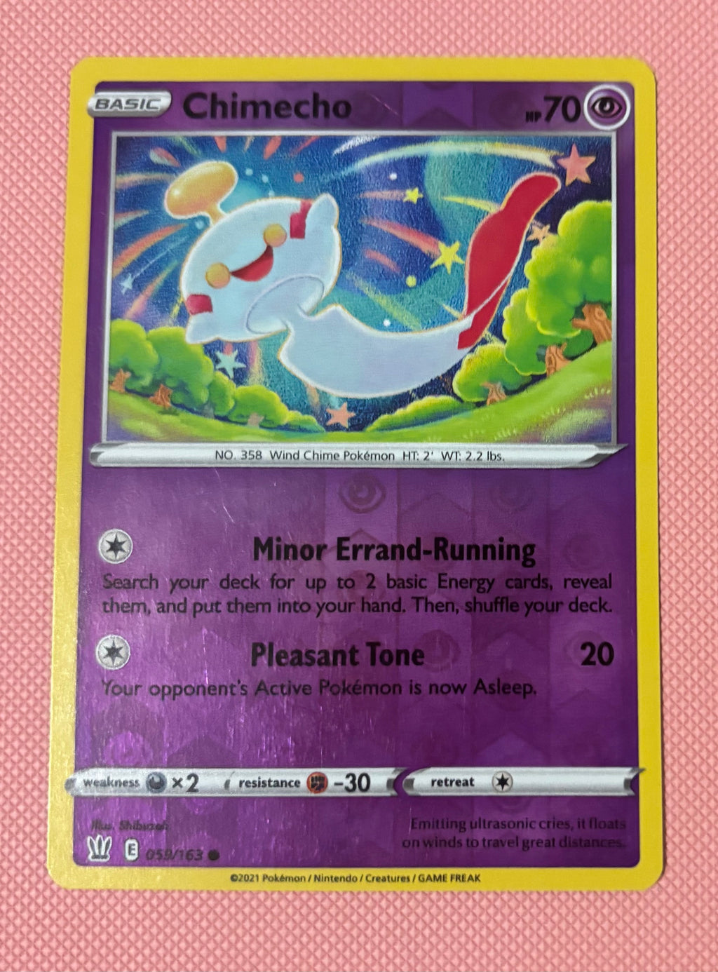 Chimecho – 059/163
Battle Styles – Reverse Holo Common
Condition: Near Mint