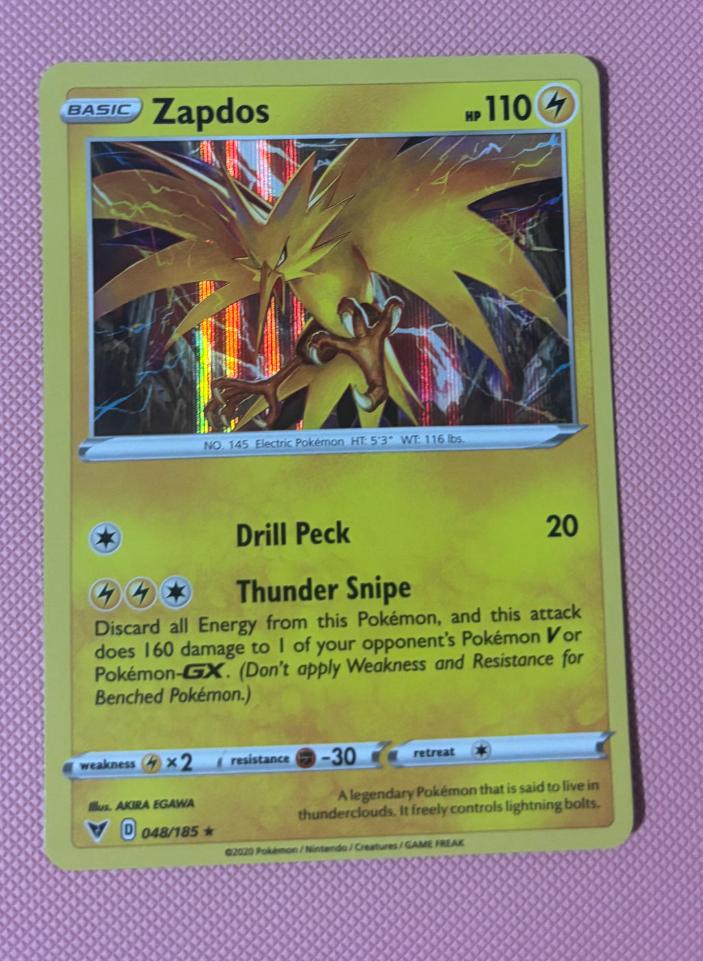 Zapdos – 048/185
(Reverse Holo Rare) English Vivid Voltage
Condition: Near Mint